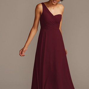 David's Bridal One-Shoulder Full Skirt Bridesmaid Dress in Wine